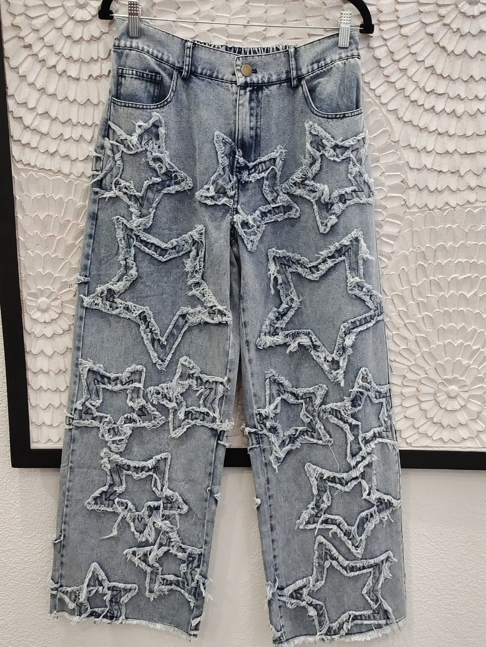 Boho Star Appliqué Wide-Leg Jeans - Light Blue - Picture 3 of 7